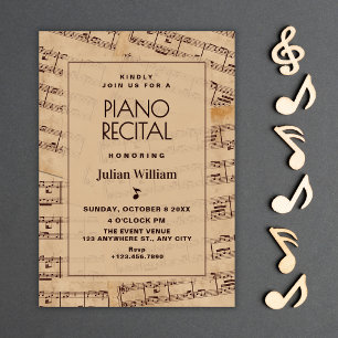 Classic musical notes sheet old paper recital invitation