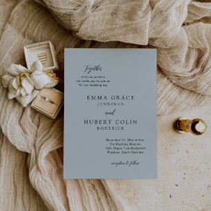 Classic Muted Blue Elegant Wedding Invitation