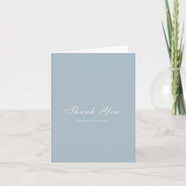 Classic Muted Blue Photo Elegant Wedding Thank You Card (Front)