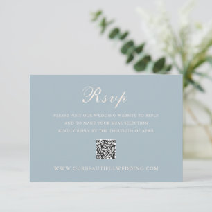 Classic Muted Blue QR Code Elegant Wedding RSVP Card