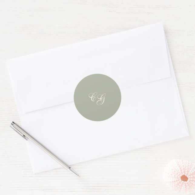 Classic Muted Green Elegant Wedding Round Sticker (Envelope)