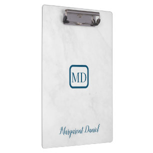 Classic Name Customise White Marble Clipboard