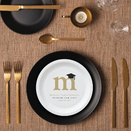Classic Name Monogram Modern Minimalist Grad Party Paper Plate