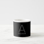 Classic Name Monogrammed Black & White Espresso Cup<br><div class="desc">Modern understated subtle monogram initial and custom name on an espresso cup in a classic minimal,  professional-looking sans-serif font for a simple or masculine look for the modern home or office.</div>