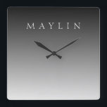 Classic Name or Word | Gradient Grey Square Wall Clock<br><div class="desc">Customizeable elegant lettering for a name,  surname or any other text.</div>