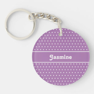 Classic Name Polka Dot Lavender Purple & White  Key Ring