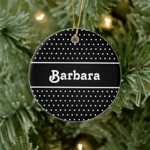 Classic Name Polka Dots Black and White Ceramic Tree Decoration
