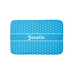 Classic Name Polka Dots Blue and White Bath Mat