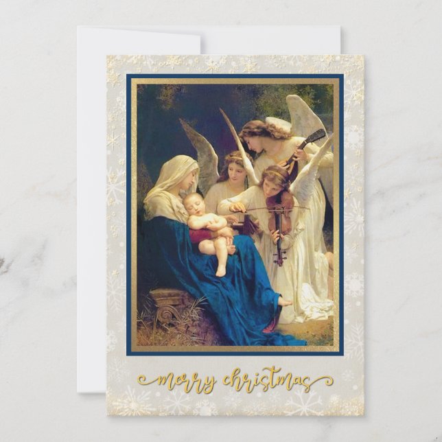 Classic Nativity Angels Music "Merry Christmas" Holiday Card (Front)