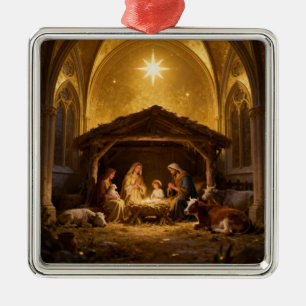Classic Nativity Scene Christmas Metal Ornament