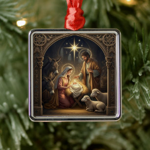 Classic Nativity Scene Christmas Metal Tree Decoration