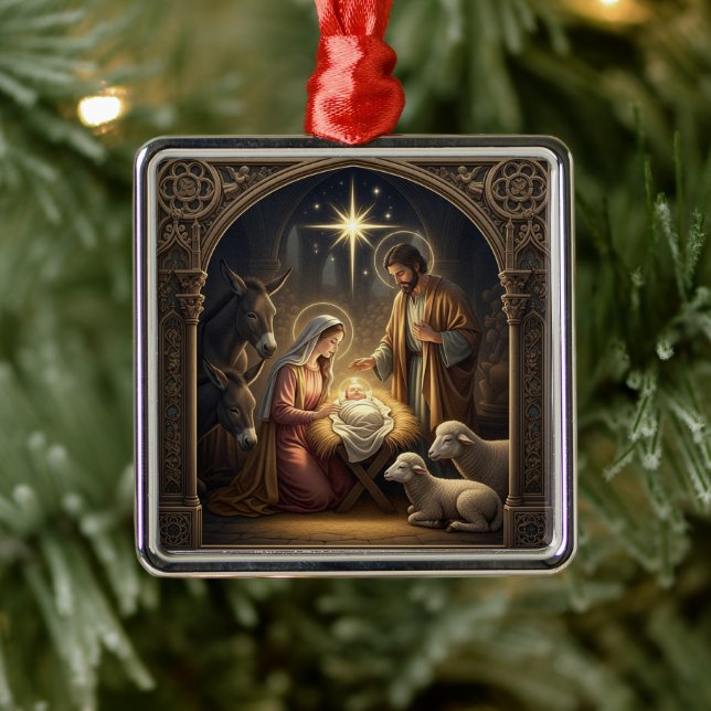 Classic Nativity Scene Christmas Metal Tree Decoration (Tree)