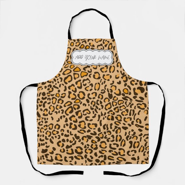 Classic Natural Leopard Print with Custom Name Apron (Front)