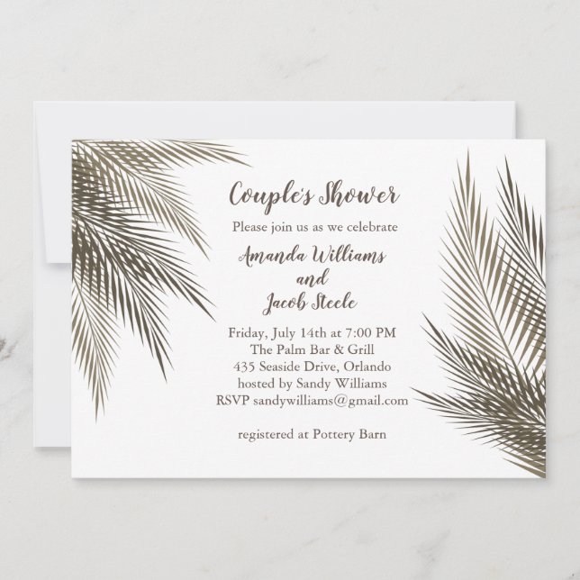Classic & Natural Palm Leaves Couple's Shower Invitation (Front)