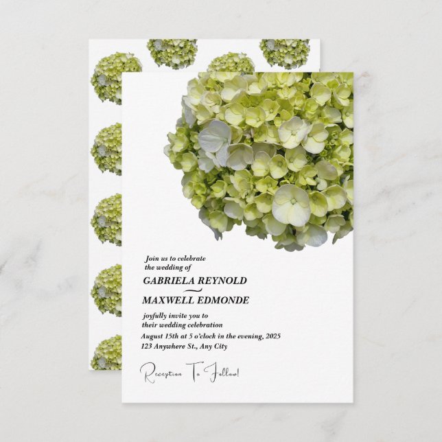 Classic Nature Green Hydrangea Wedding Invitation (Front/Back)