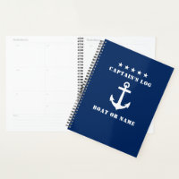 Classic Nautical Anchor 5 Stars Captain's Log Navy