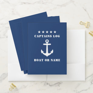 Classic Nautical Anchor 5 Stars Captains Log Navy Pocket Folder