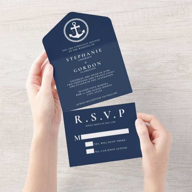 Classic Nautical Anchor All in One Wedding Invite (Tearaway)