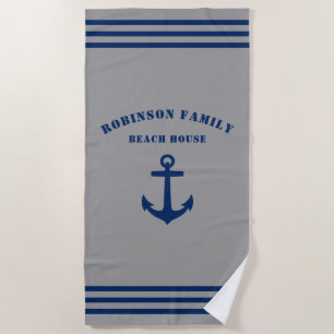 Classic Nautical Anchor Family Beach House Towel