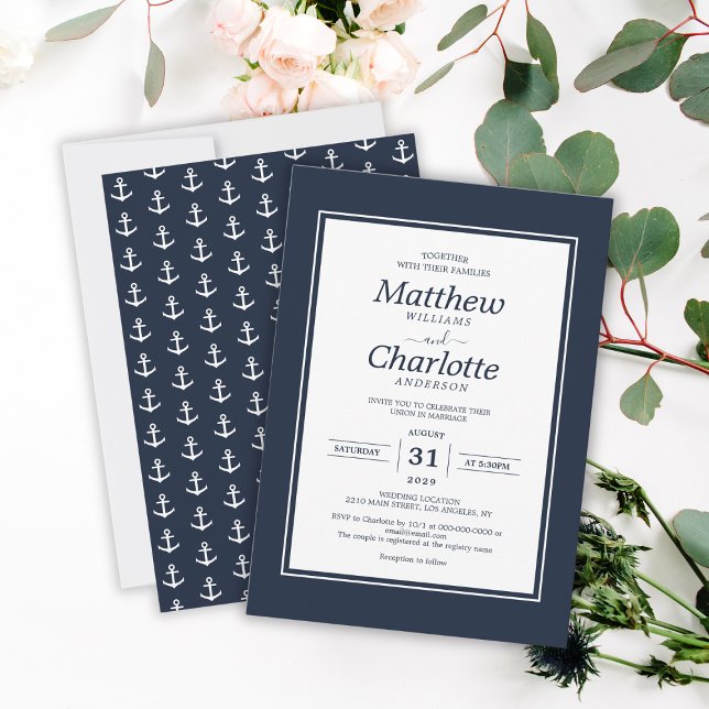 Classic Nautical Anchor Navy Blue Wedding Invitation (Classic Nautical Anchor Navy Blue Wedding Invitation
)