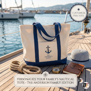 Classic Nautical Anchor Personalised Family Boat Tote Bag