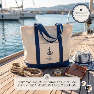 Classic Nautical Anchor Personalised Family Boat Tote Bag