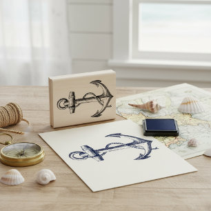 Classic Nautical Anchor Rope Silhouette  Rubber Stamp