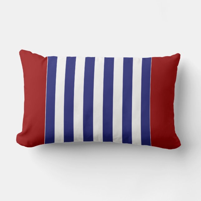 Classic Nautical Blue and White Stripe Personalise Lumbar Cushion (Front)