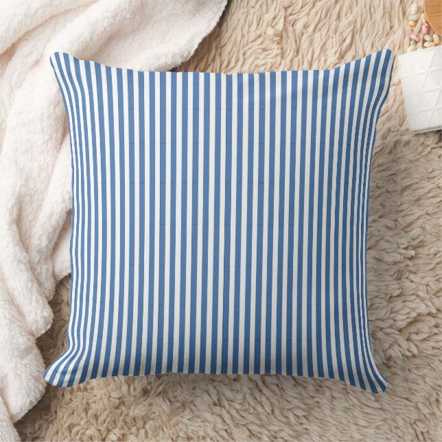 Classic Nautical Blue and White Ticking Stripe Cushion (Blanket)