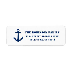 Classic Nautical Boat Anchor Blue On White Address