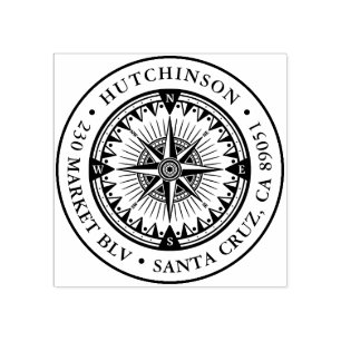 Classic Nautical Compass Round Return Address Rubber Stamp