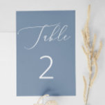 Classic Nautical Dusty Blue Slate Script Wedding Table Number<br><div class="desc">Add a calming, refined touch to your wedding reception with this elegant dusty blue slate table number. The cool toned background and white script create a soft, minimalist look that’s perfect for spring, summer, or coastal weddings. Inspired by misty shorelines and ocean hues, this design works beautifully for beach ceremonies,...</div>