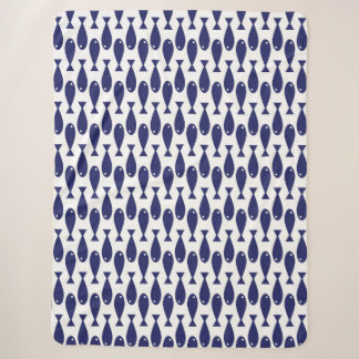 Classic Nautical Fish Blue and White Pattern Sherpa Blanket