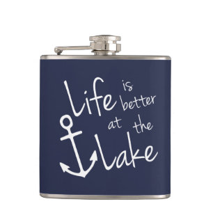 classic nautical LIFE IS BETTER AT THE LAKE Hip Flask