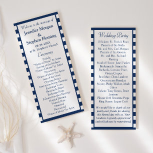 Classic Nautical Navy Blue Stripes Wedding Programme
