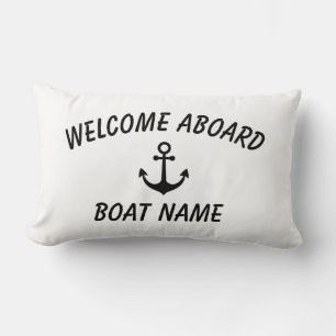 Classic Nautical Welcome Abroad Anchor Boat Name Lumbar Cushion