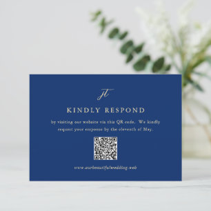 Classic Navy and Cream Elegant QR Code Wedding RSVP Card