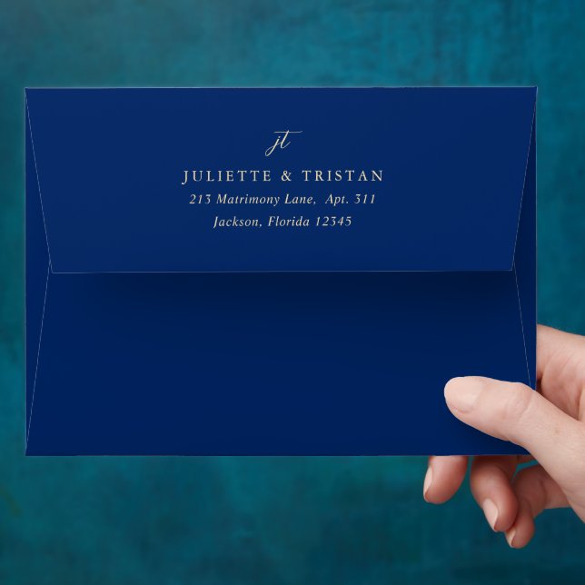 Classic Navy and Cream Elegant Wedding Envelope (Hand)