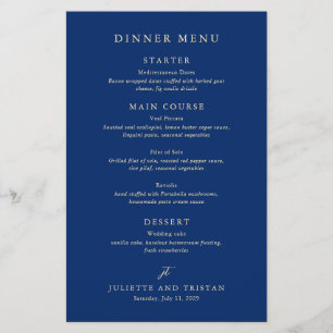 Classic Navy and Cream Elegant Wedding Menu