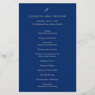 Classic Navy and Cream Elegant Wedding Program Flyer