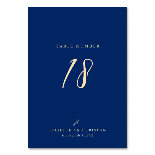 Classic Navy and Cream Elegant Wedding Table Number (Front)