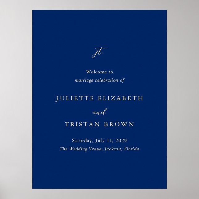 Classic Navy and Cream Wedding Welcome Sign (Front)
