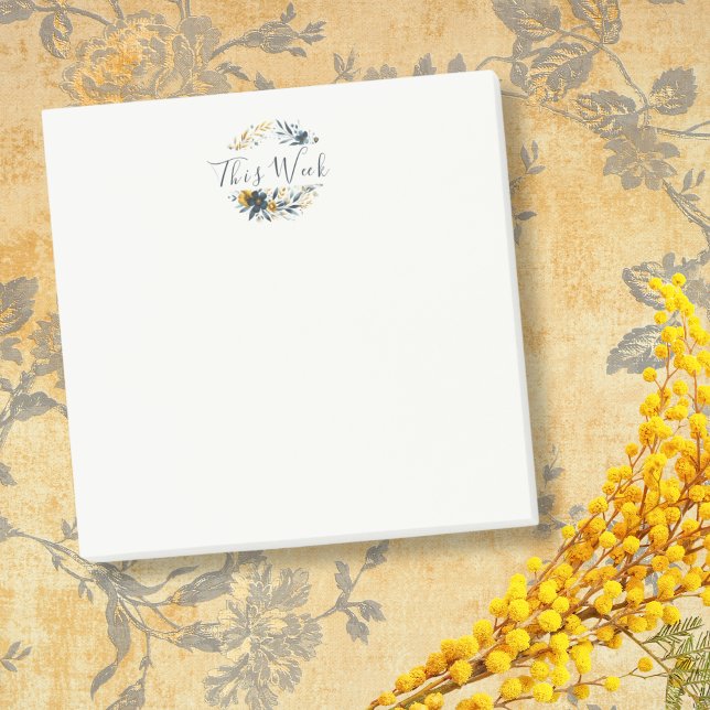 Classic Navy and Gold Floral Wreath Customisable Post-it Notes (Creator Uploaded)