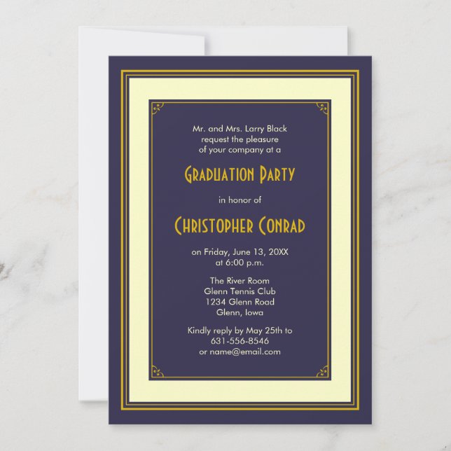 Classic Navy and Gold Graduation Invitation (Front)