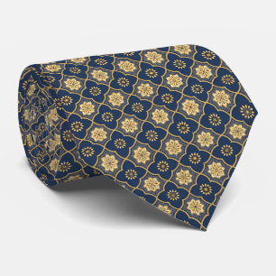 Classic Navy and Gold Tile Pattern Tie