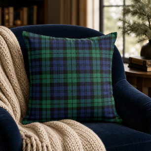 Classic Navy and Green Black Watch Plaid Holiday Cushion