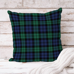 Classic Navy and Green Black Watch Plaid Holiday Cushion