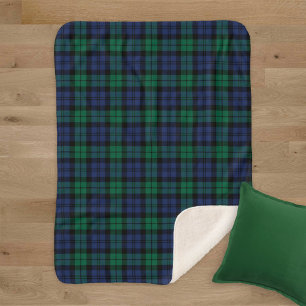 Classic Navy and Green Black Watch Plaid Holiday Sherpa Blanket