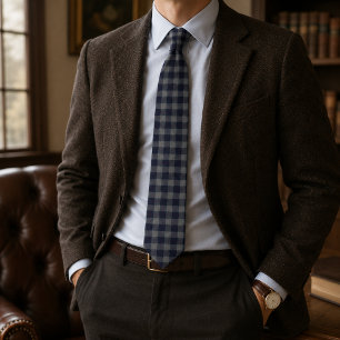 Classic Navy and Grey Gingham Check Tie