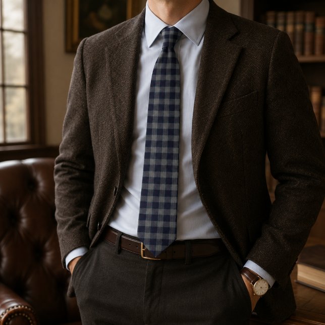 Classic Navy and Grey Gingham Check  Tie (Creator Uploaded)